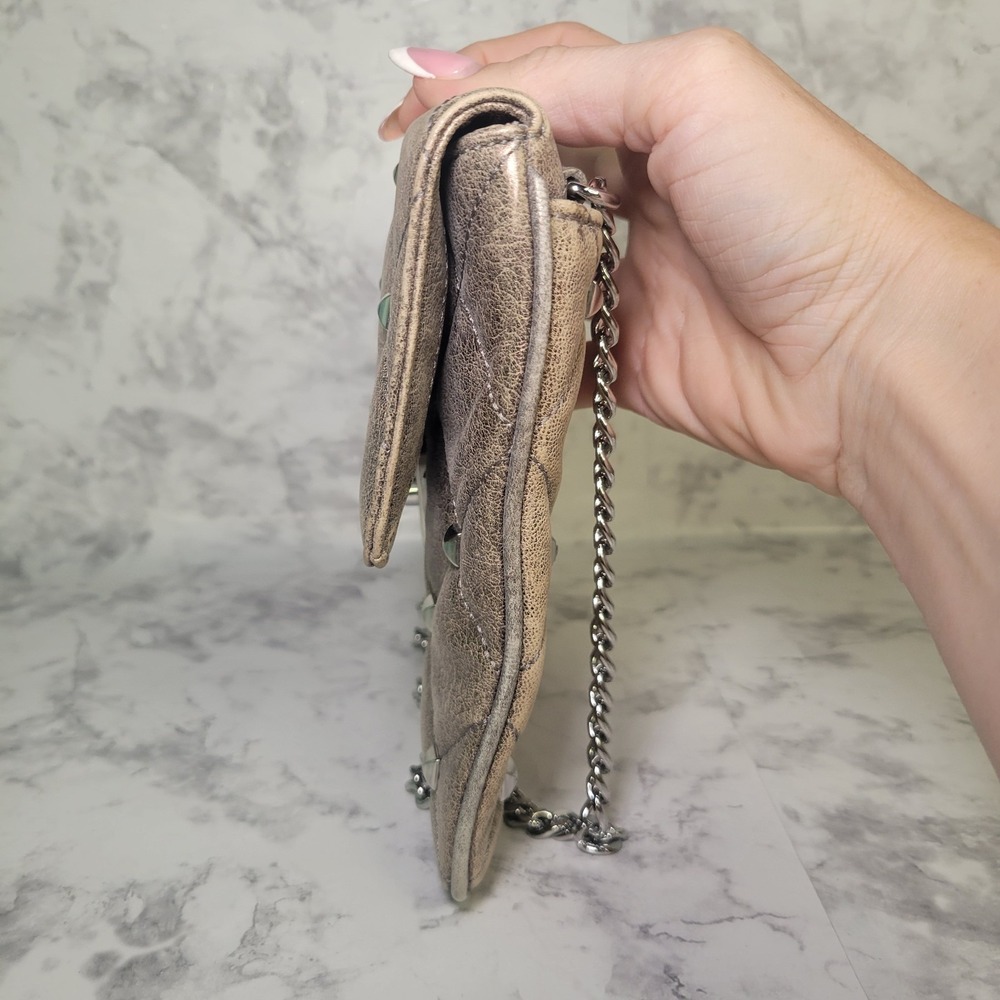 Michael Kors Sloan Metallic Bronze Quilted Leather Studded Chain Crossbody Bag - Picture 3 of 13